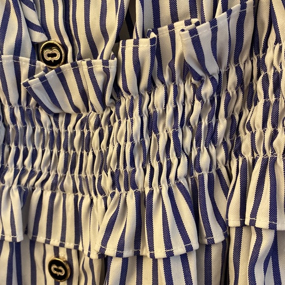 Caroline Constas, L, off the shoulder peasant dress, royal blue stripe, NWT!! - Picture 9 of 11